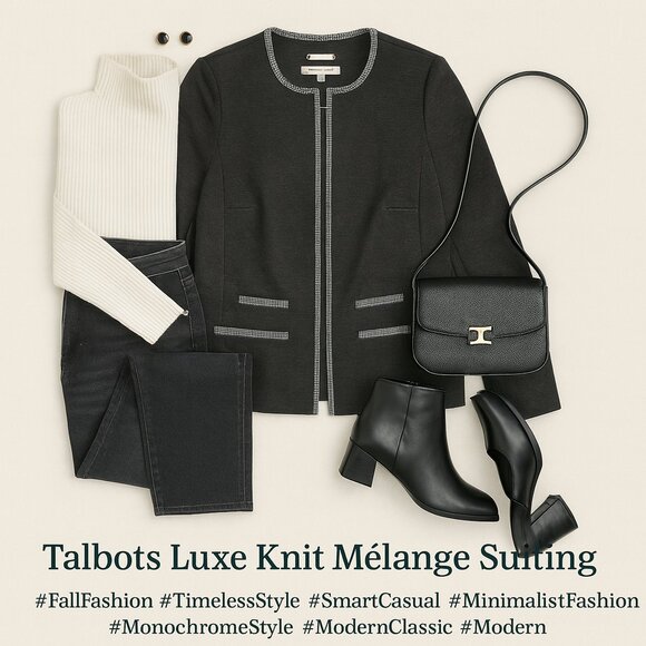Talbots Luxe Knit Mélange Open-Front Suiting Jacket Blazer Charcoal Gray 14W - Picture 1 of 13
